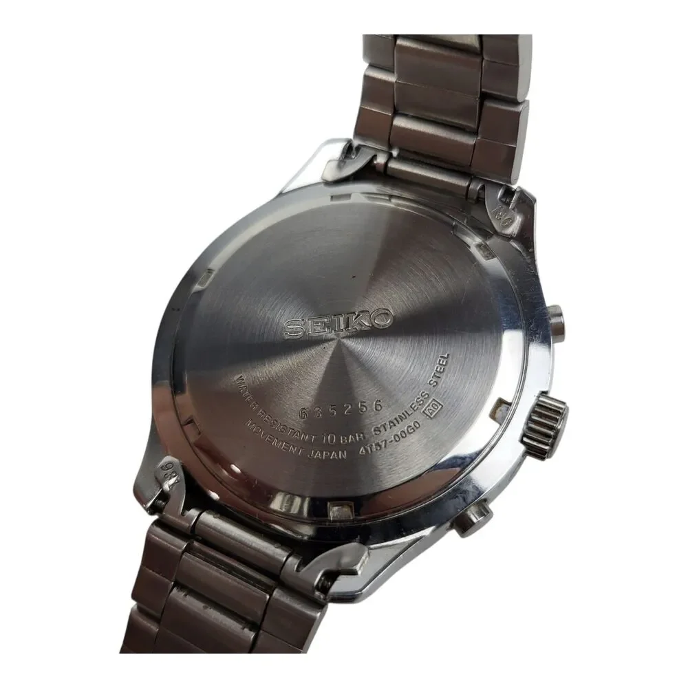 Seiko Chronograph Watch 4T57-00B0 Quartz Black Face Stainless Steel Band Working